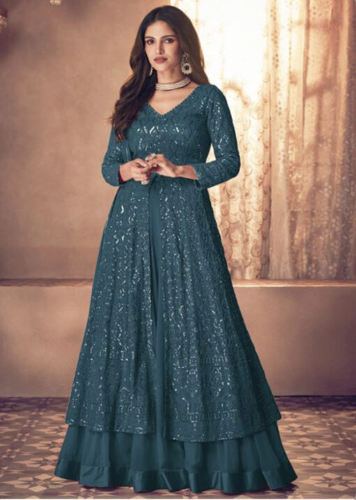 Blue Georgette Embroidered Lehenga Kameez