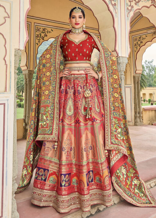 Red Banarasi Silk Heavy Bridal Lehenga Choli