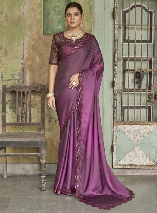 Magenta Satin Silk Party Wear Saree