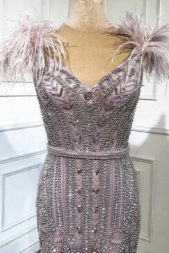 Alternative view of Lilac Feathered Mermaid Beaded Gown