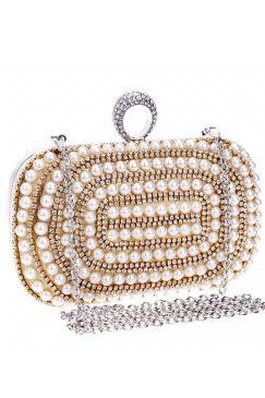 Gold Beaded Diamond Finger Ring Clutch Bag