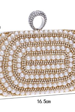 Alternative view of Gold Beaded Diamond Finger Ring Clutch Bag
