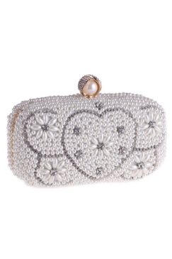 Alternative view of White Heart Pearl Beaded Bridal Clutch Bag