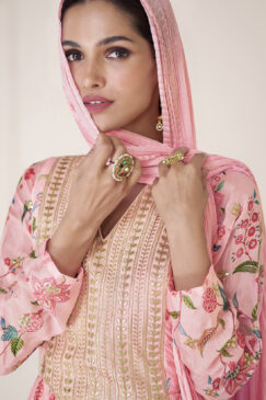 Alternative view of Pink Floral Organza Silk Sharara Suit