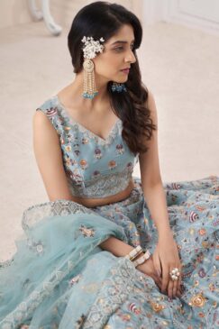 Alternative view of Turquoise Art Silk Embroidered Lehenga Choli