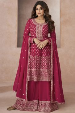 Pink Embroidered Palazzo Suit
