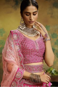 Alternative view of Pink Moti & Zarkan Embroidered Silk Bridal Lehenga Choli