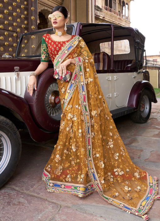 Mustard Heavy Work Bridal Saree