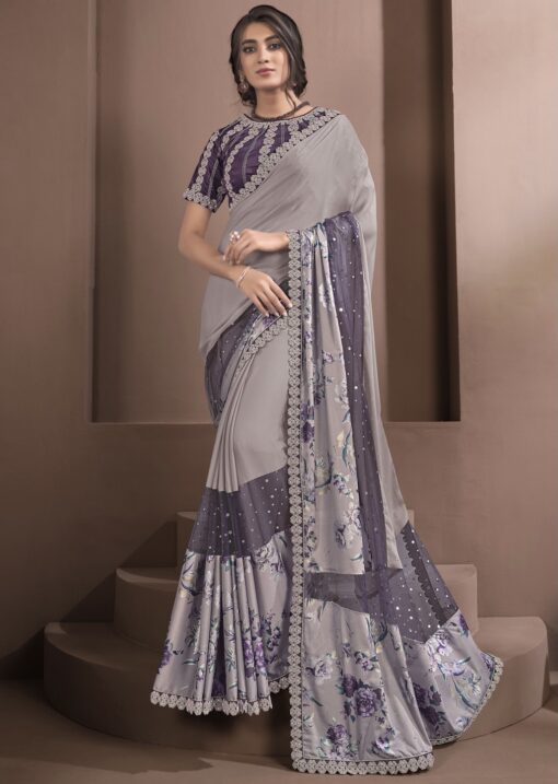 Lavender Silk Georgette Party Wear Saree