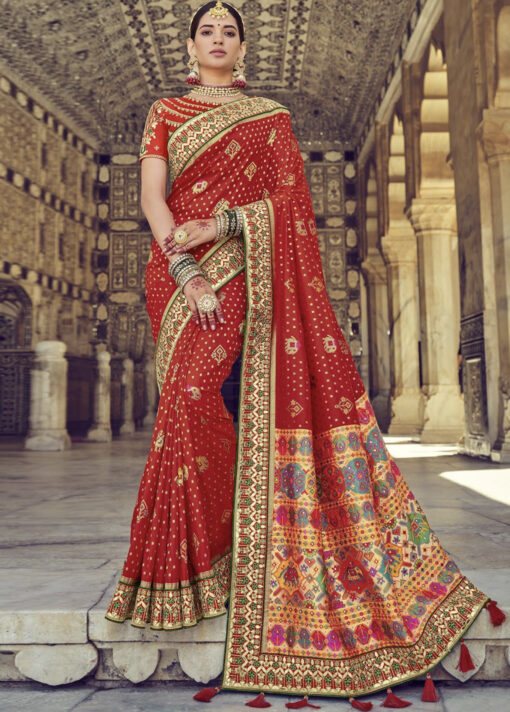 Red Heavy Patola Silk Embroidered Saree