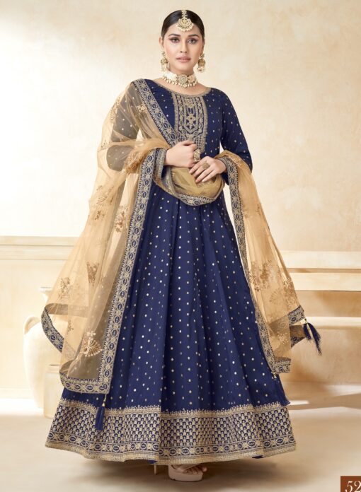 Navy Blue Embroidered Anarkali Suit