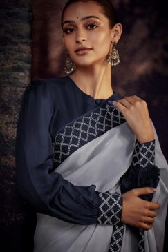 Alternative view of Grey Blue Fancy Fabric Embroidered Wedding Saree