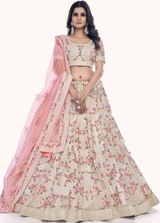 White Embroidered Net Bridal Lehenga Choli