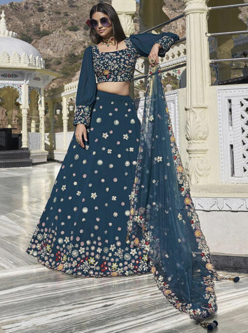 Teal Georgette Party Wear Lehenga Choli
