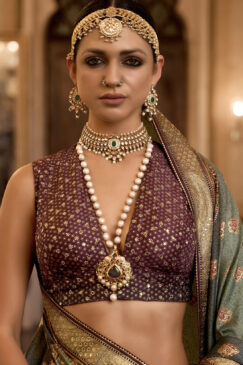 Alternative view of Purple Rajwadi Silk Embroidered Lehenga Choli