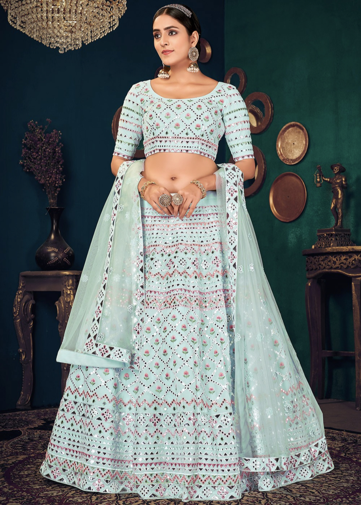 Sky blue on sale colour lehenga choli