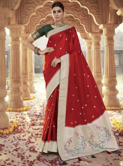 Red Traditional Soft Satin Silk Saree
