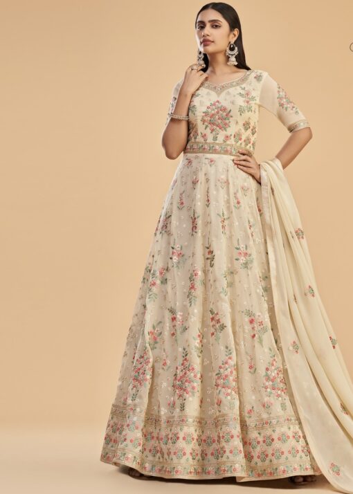 Dusty Yellow Georgette Anarkali Suit