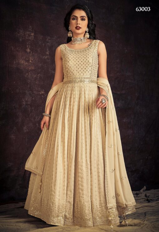 Cream Georgette Embroidered Anarkali Suit