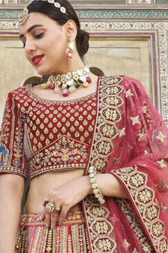 Alternative view of Maroon Silk Bridal Lehenga Choli