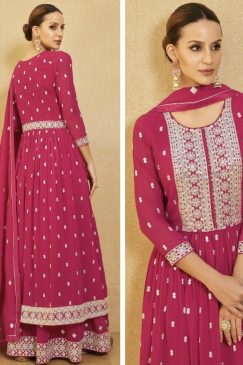 Alternative view of Pink Georgette Anarkali Palazzo Suit
