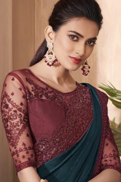 Alternative view of Green Embroidered Border Party Wear Saree