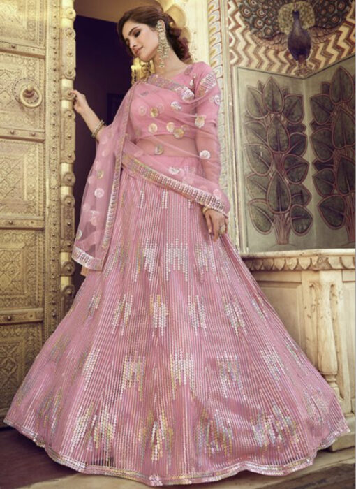 Pink Net Party Wear Lehenga Choli
