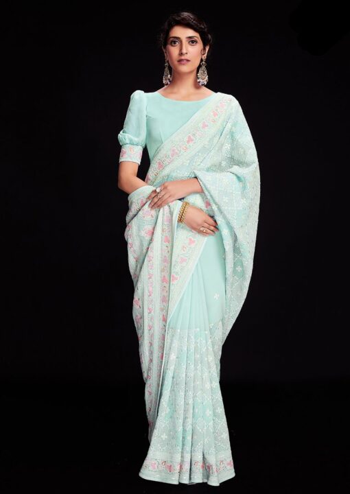 Blue Georgette Party Saree