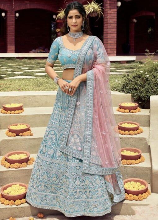 Blue Organza Party Wear Lehenga Choli