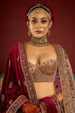 Alternative view of Royal Chiku Velvet Embroidered Bridal Lehenga Choli