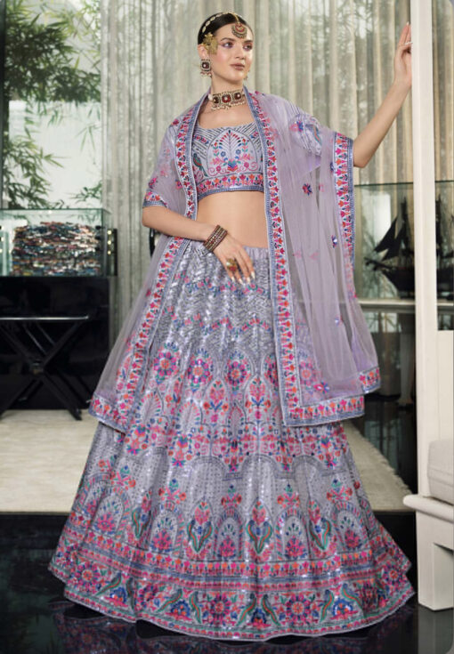 Violet Silk Sequinned Lehenga Choli