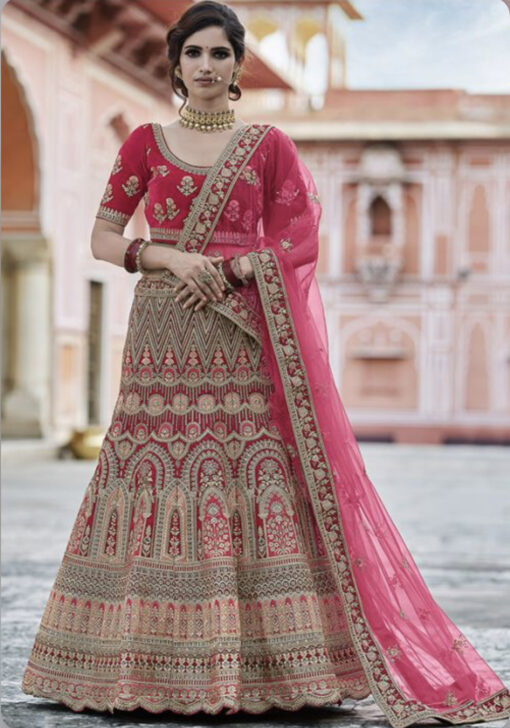 Pink Velvet Bridal Lehenga Choli