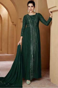 Green Front Slit Georgette Pant Suit