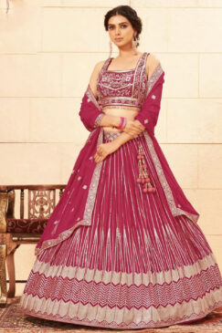 Pink Faux Georgette Heavy Designer Lehenga Choli