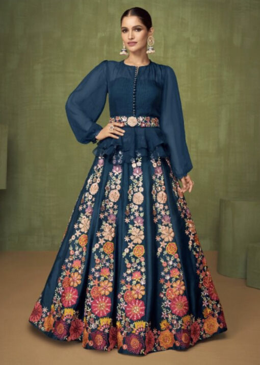 Teal Embroidered Floor Length Anarkali Suit