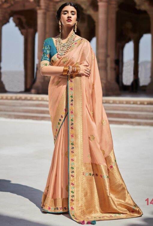 Peach Art Silk Saree