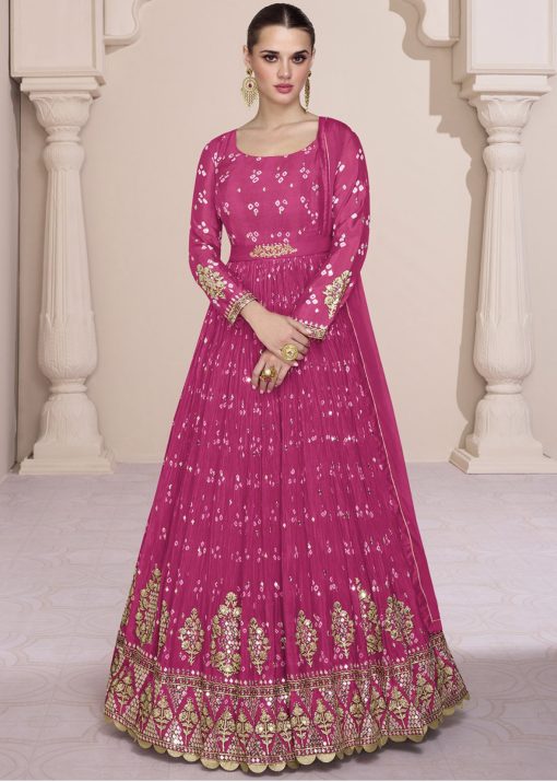 Pink Bandhej Print Embroidered Anarkali Suit