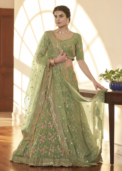 Green Heavy Embroidered Party Wear Lehenga Choli