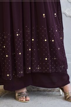 Alternative view of Dark Purple Embroidered Palazzo Style Anarkali Suit