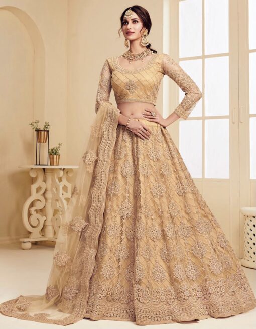 Golden Net Bridal Lehenga Choli