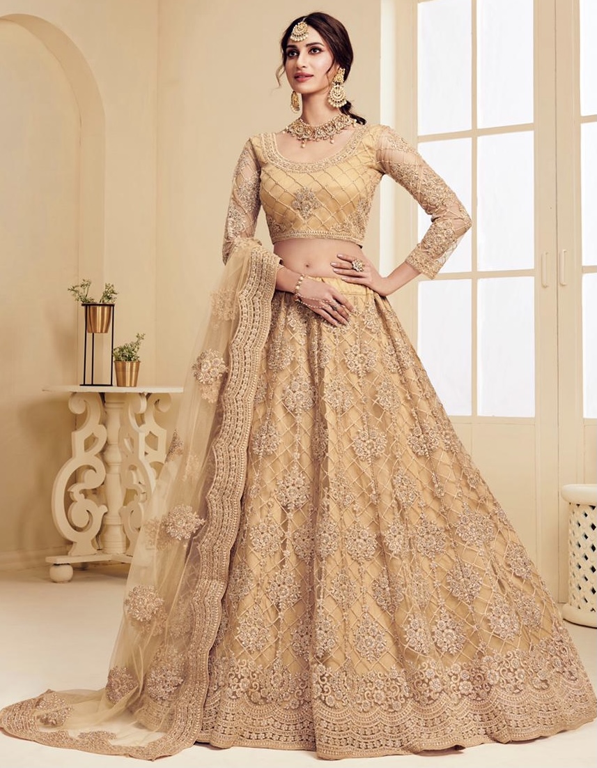 Golden lehenga online clearance