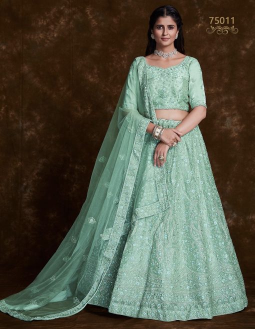 Sea Green Heavy Embroidered Bridal Lehenga Choli