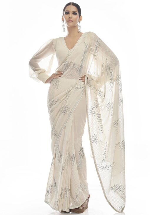 White Georgette Party Saree