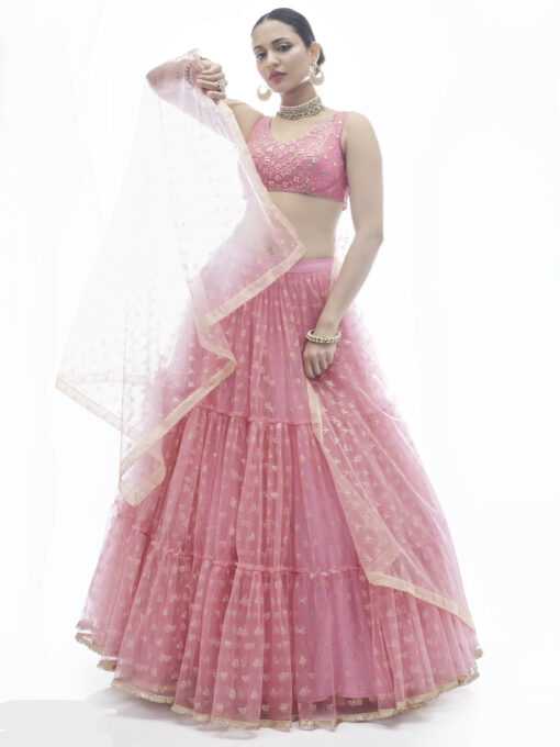 Pink Net Sangeet Lehenga Choli