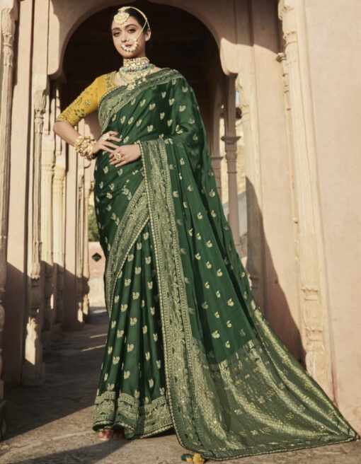 Green Soft Satin Silk Embroidered Saree
