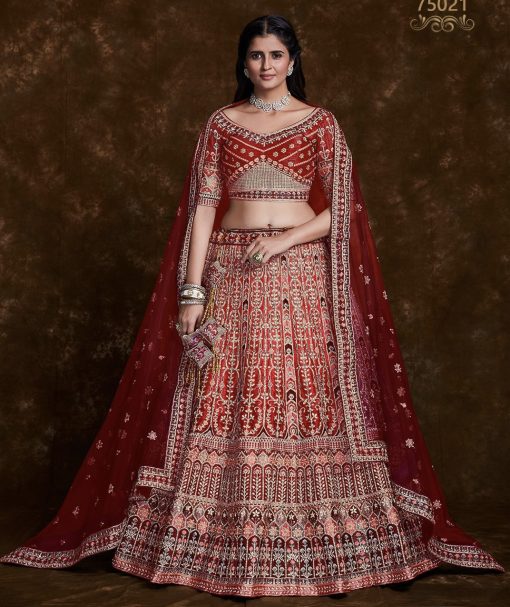 Red Heavy Embroidered Bridal Lehenga Choli