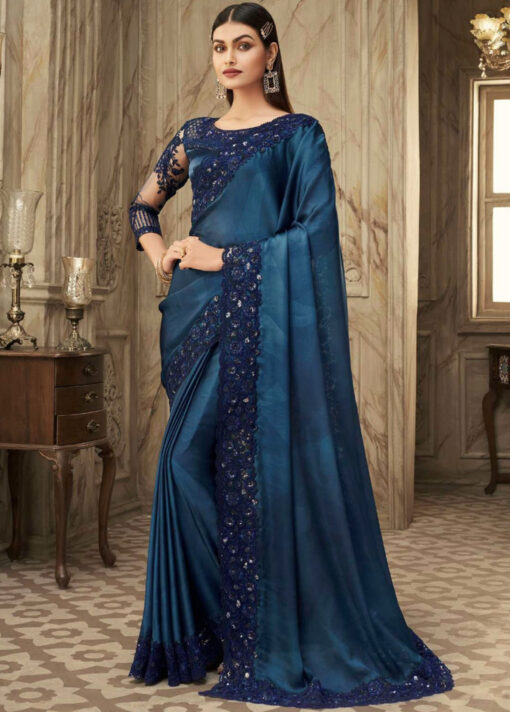Blue Fancy Silk Saree With Designer Blouse