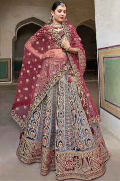 Blue Silk Bridal Lehenga Choli