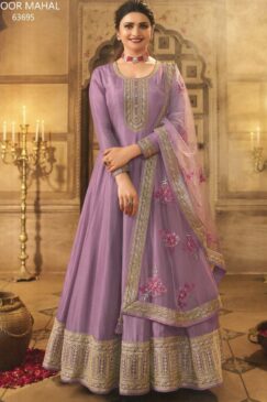 Purple Dola Silk Embroidered Anarkali Suit