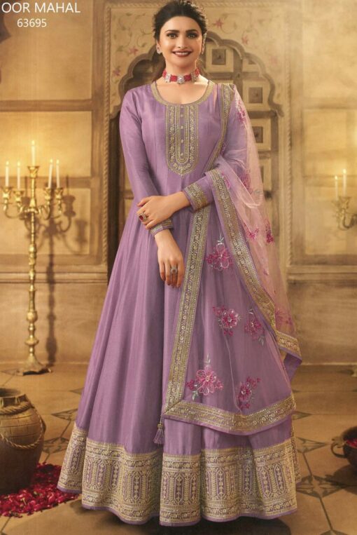 Purple Dola Silk Embroidered Anarkali Suit